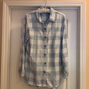 Soft Surroundings Blue & White Plaid Button Down